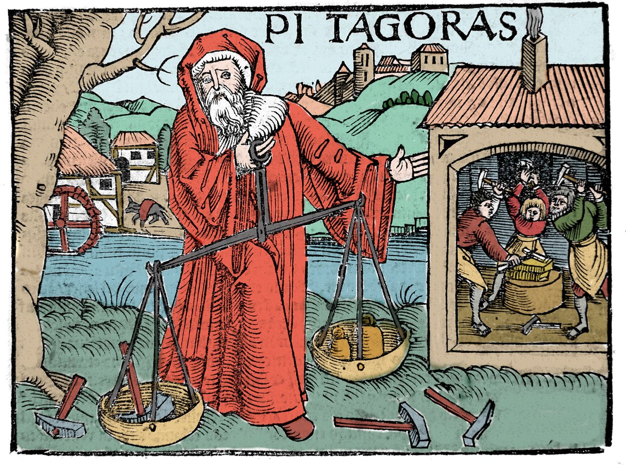Porträtt av Pythagoras (Pythagoras) - Sida från "" Compendiara musica"" av Koswick 1516 - av Unknown artist