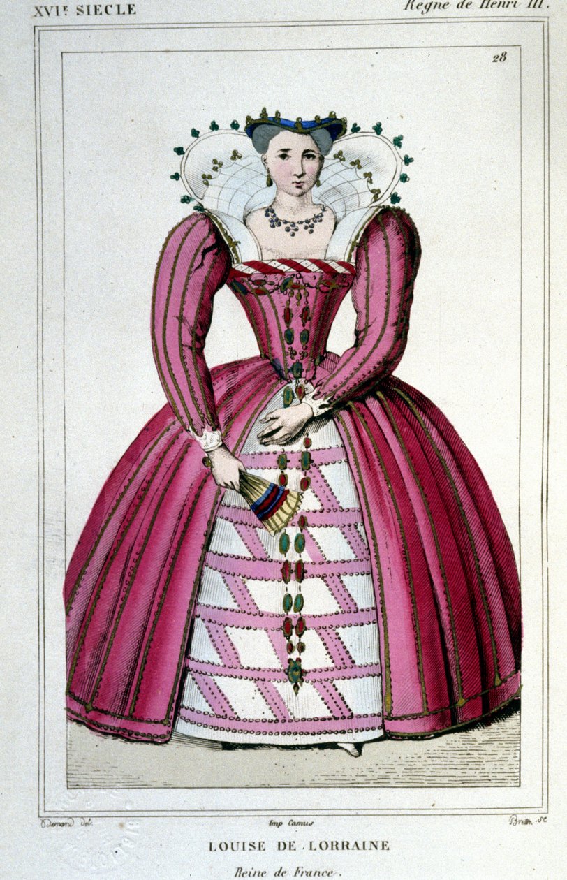 Porträtt av drottning Louise av Lorraine (1553 - 1601), fru till Henrik III. Gravyr från 1830. av Unknown artist