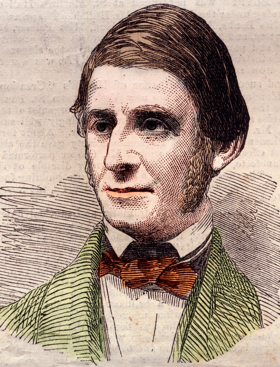Porträtt av Ralph Waldo Emerson (1803-1882), essäist, filosof, amerikansk poet. Gravyr i "" The illustrated London News "" av 20 mars 1858. av Unknown artist