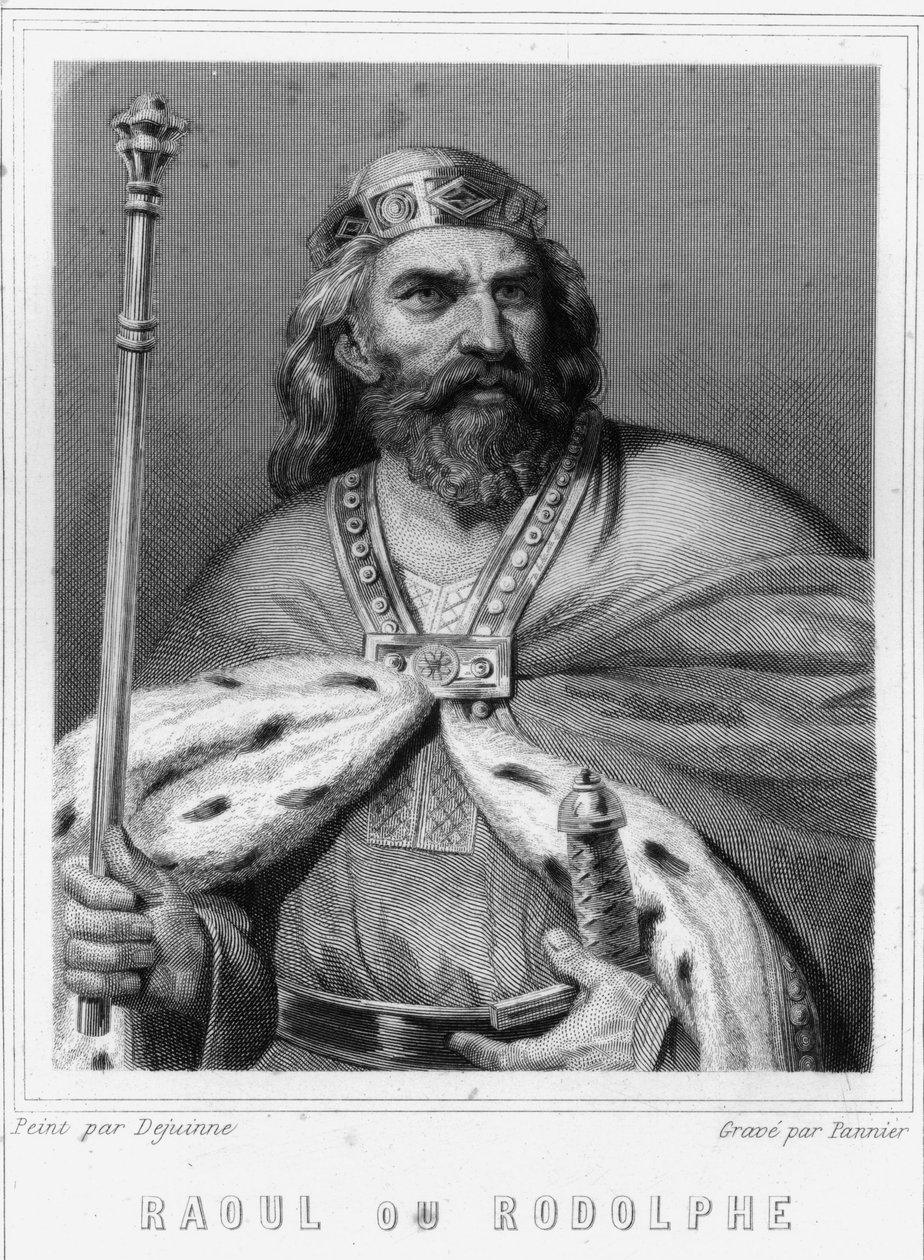 Porträtt av Raoul eller Rodolphe av Bourgogne (? - 936), hertig av Bourgogne och kung av Frankrike - i "Histoire des Français" av Lavallée, gravyr, sd. av Unknown artist