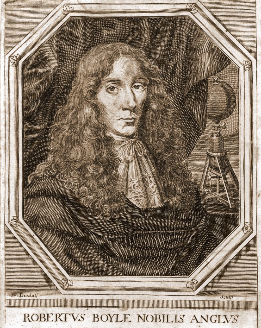 Porträtt av Robert Boyle (1627 - 1691), irländsk fysiker och kemist. av Unknown artist