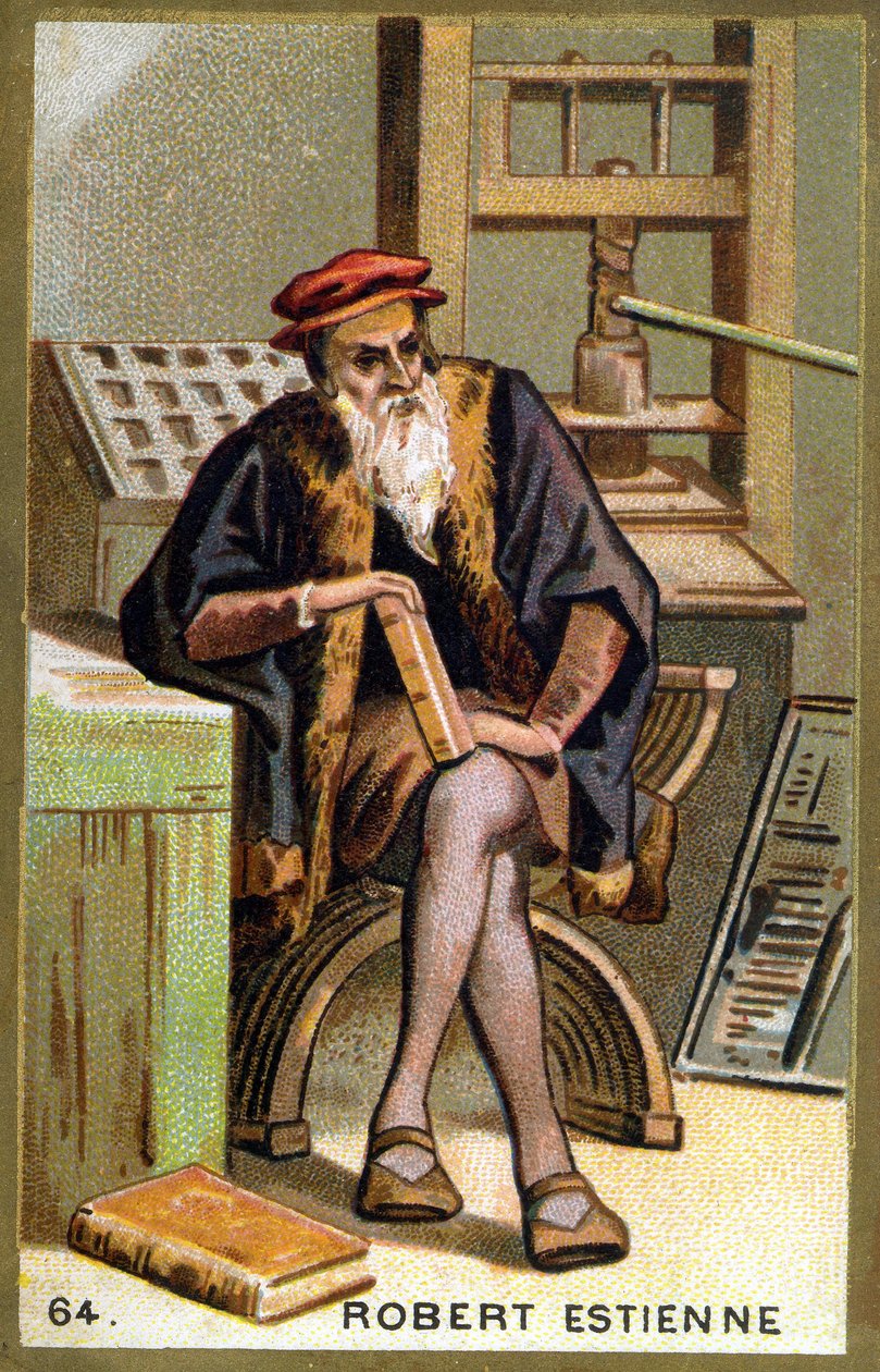 Porträtt av Robert I Estienne (1498 - 1559) humanist, förläggare och tryckare. Kromolitografi av 1800-talet. av Unknown artist