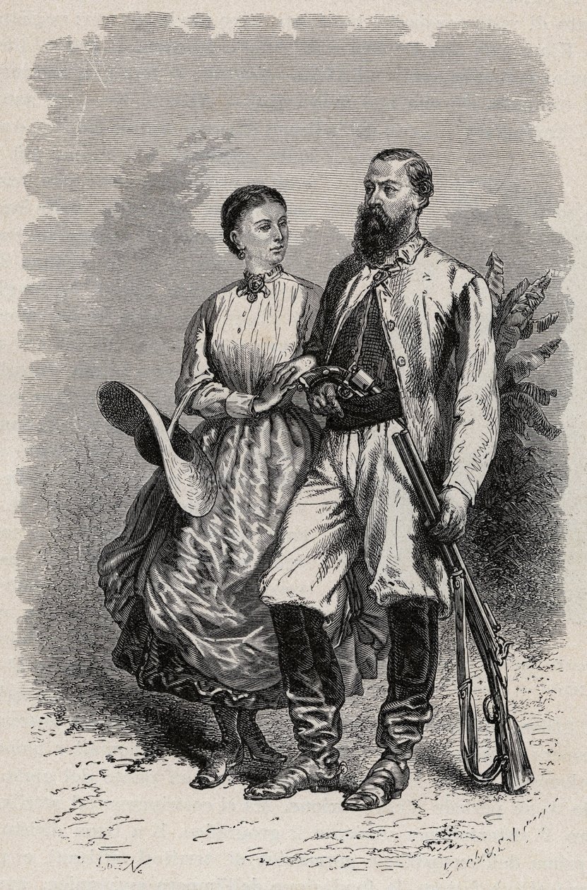 Porträtt av SAMUEL WHITE BAKER (1821-1893) engelsk upptäcktsresande och Lady Florence Baker (1841-1916) av Unknown artist