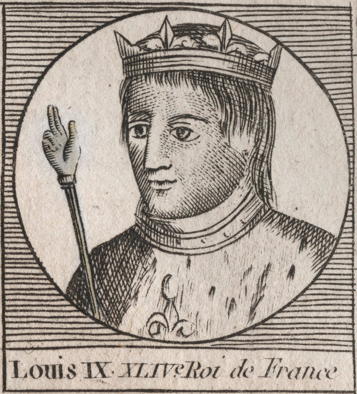 Porträtt av Saint Louis (Saint-Louis, Louis IX (1214-1270) - Saint Louis IX (1214-70) kung av Frankrike - gravyr från "Instruction sur l