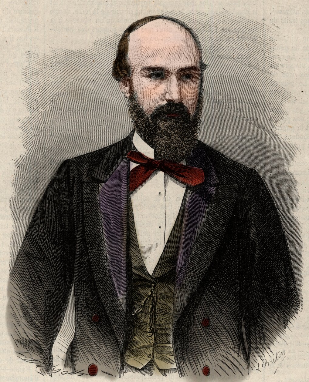 Porträtt av Santos Gutierrez (1820-1872) politiker och före detta president i Colombias Förenta Stater. Gravyr i "" L