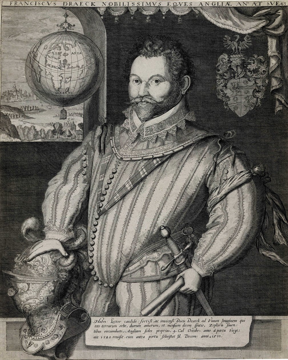 Porträtt av Sir Francis Drake (cirka 1540-1596), engelsk navigatör. av Unknown artist