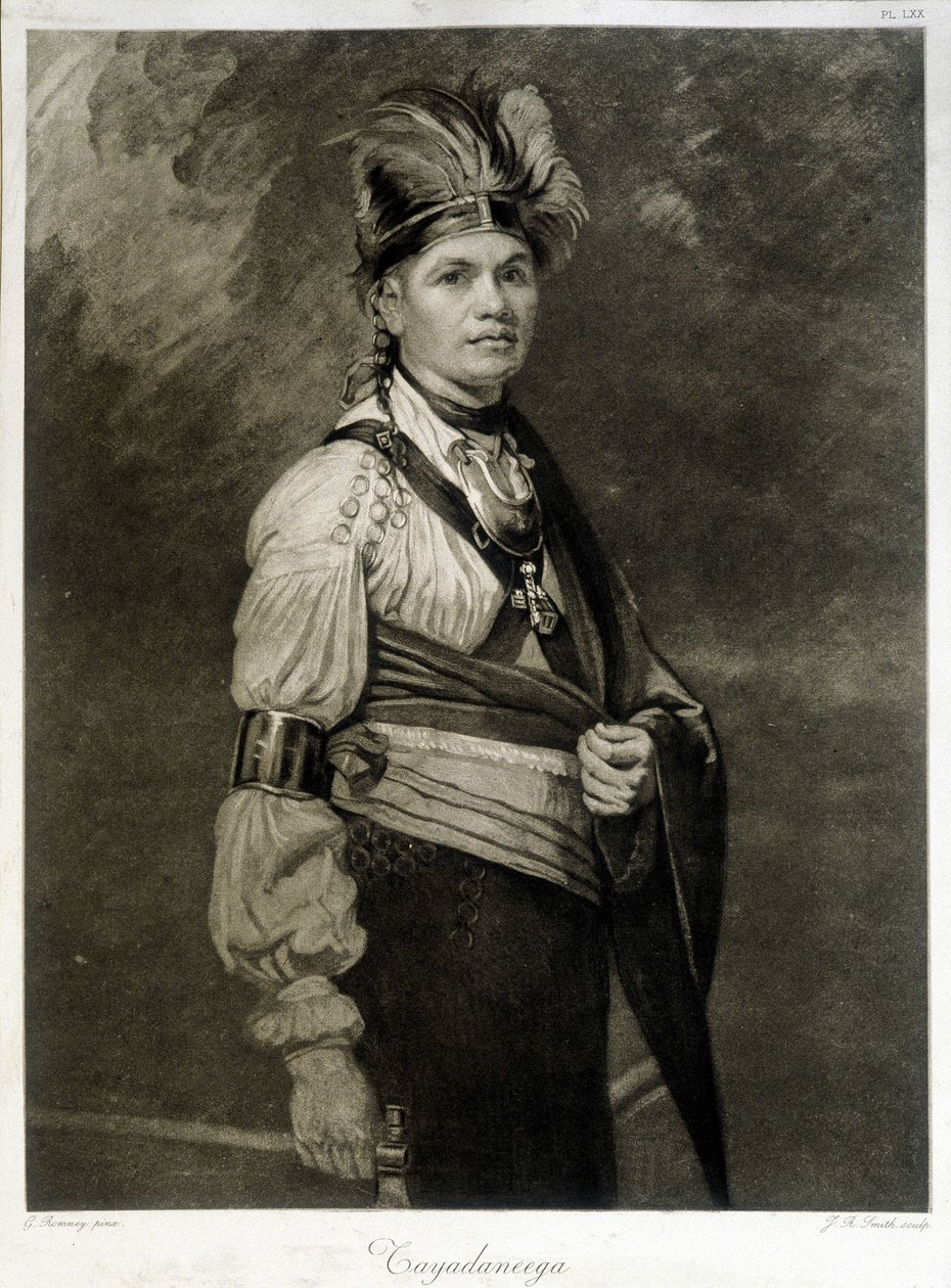 Porträtt av Tayadaneega (eller Thayendanega), ledare för Mohawk-stammen (nordamerikansk indiangrupp, medlem av Iroquois Federation). av Unknown artist