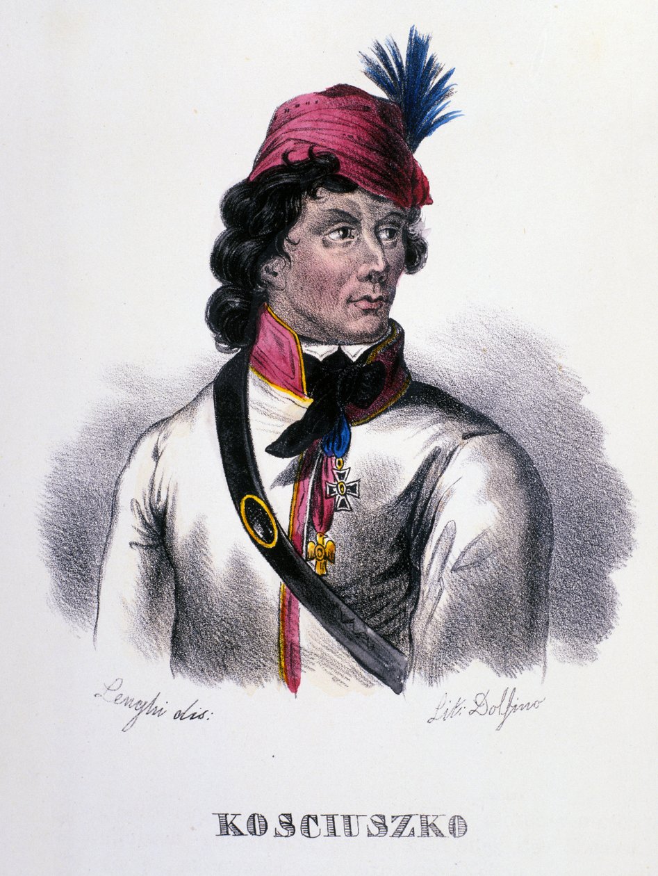 Porträtt av Thaddeus (Tadeusz) Kosciuszko (Kosciusko) polsk soldat (1746-1817). Gravyr av 1800-talet av Unknown artist