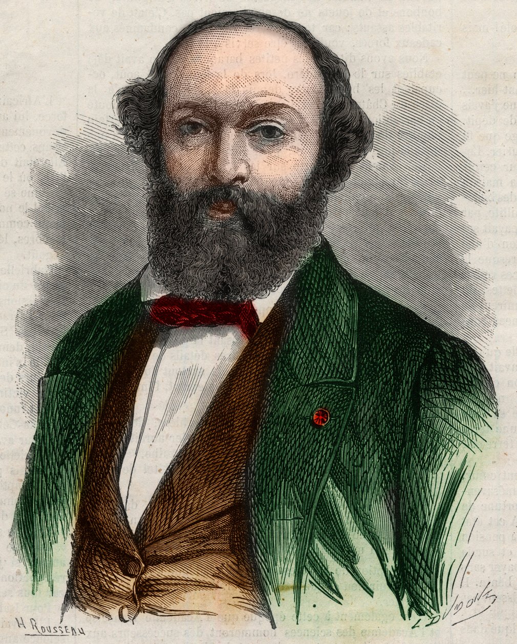 Porträtt av Theodore Rousseau (1812-1867), fransk målare. Gravyr i "" The Illustrous Universe"" av Unknown artist