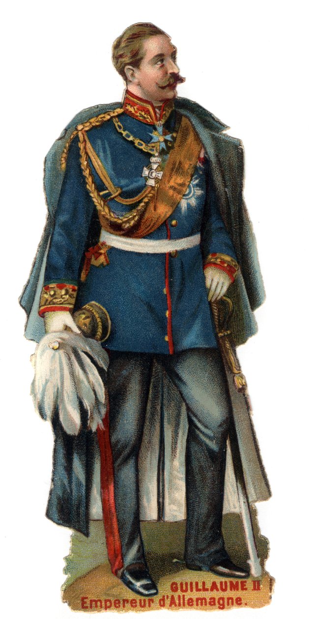 Porträtt av Vilhelm II kejsare av Tyskland (1859-1941). Sen kromolitografi av 1800-talet. Privat samling av Unknown artist