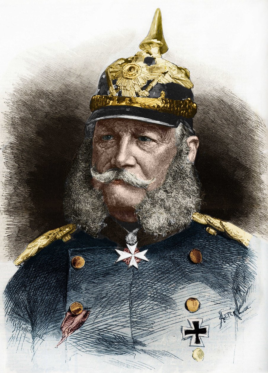 Porträtt av Vilhelm I (1797-1888), kung av Preussen och kejsare av Tyskland. Gravyr från slutet av 1800-talet. av Unknown artist