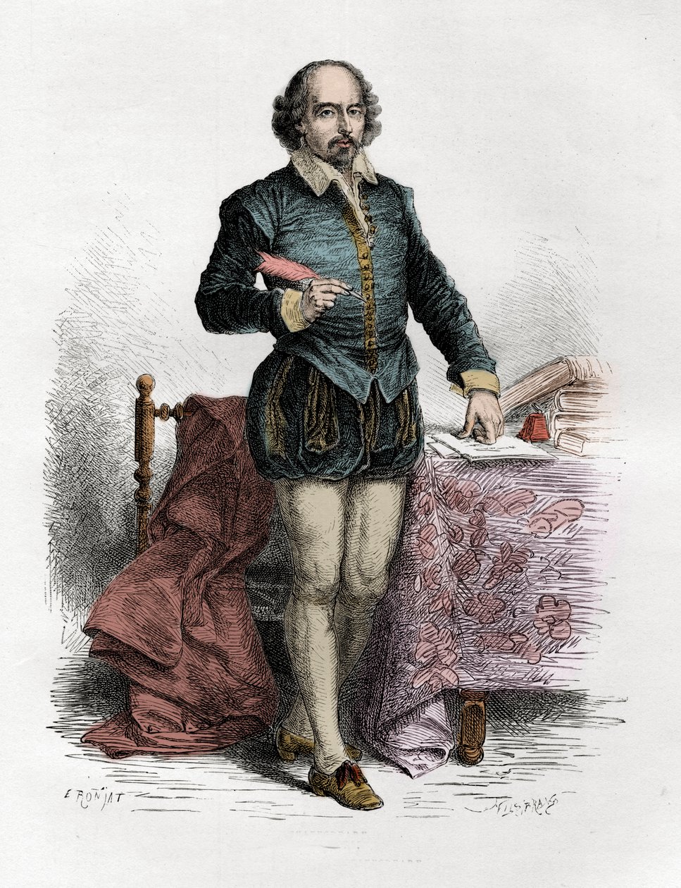 Porträtt av William Shakespeare (1564-1616), engelsk författare - gravyr i "Englands historia, från de tidigaste tiderna" av Francois Guizot 1877 av Unknown artist