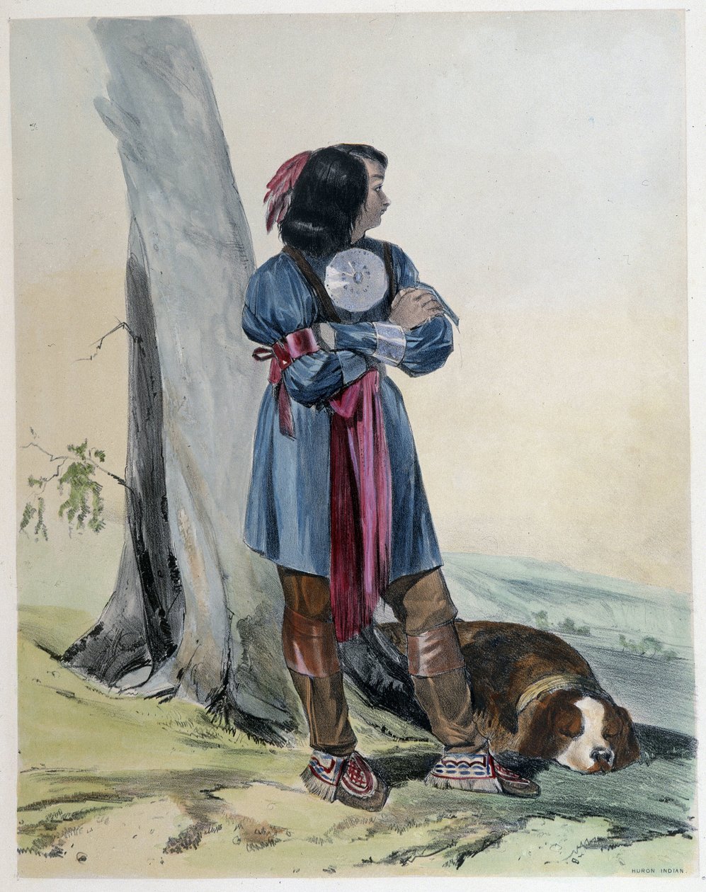 Porträtt av en Huron, indian av Kanada, med sin hund - i "" Shyths sketcher in the Canadas"" av Coke Smyth, London av Unknown artist