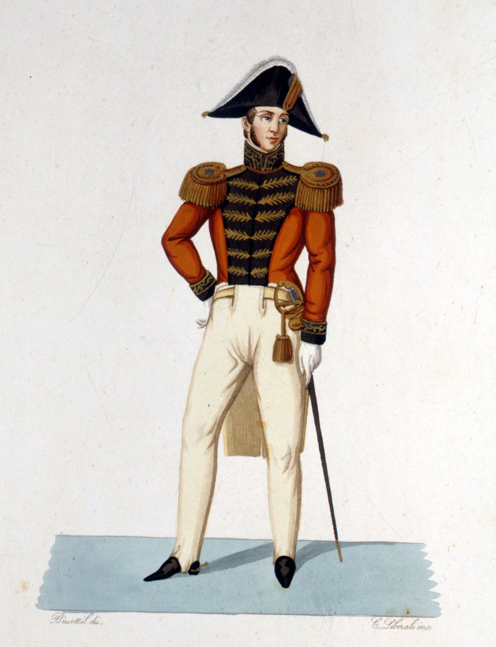 Porträtt av en hedersriddare av Kap och svärd av den påvliga arméen. Gravyr av 1800-talet. av Unknown artist