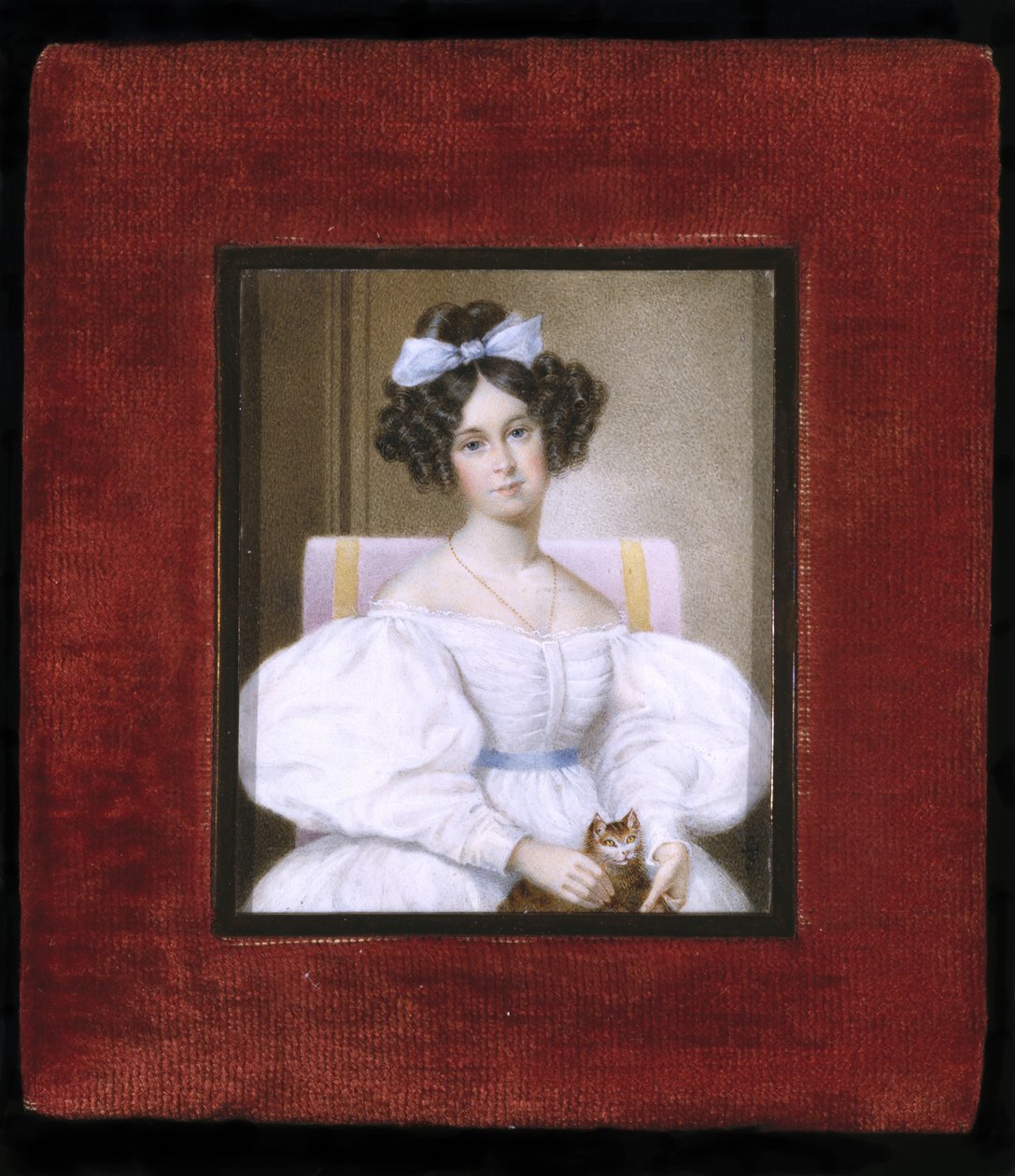 Portrait of a Woman, ca 1830 (akvarell på elfenben, sammet och glas) av Unknown artist