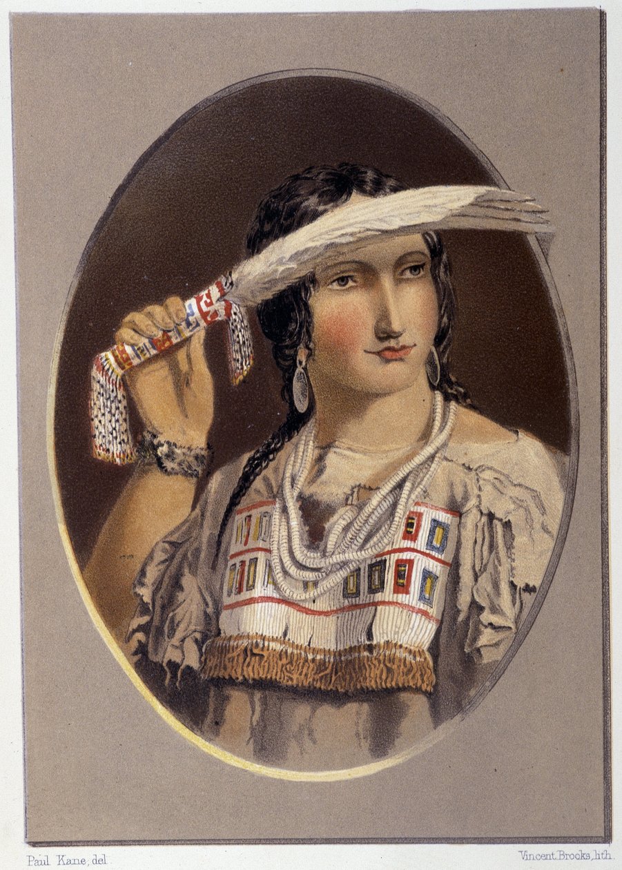 Porträtt av en blandad indier - i "" Wandering of an artist among the indians of north america"" av Paul Kane, Longmans & Roberts, London av Unknown artist