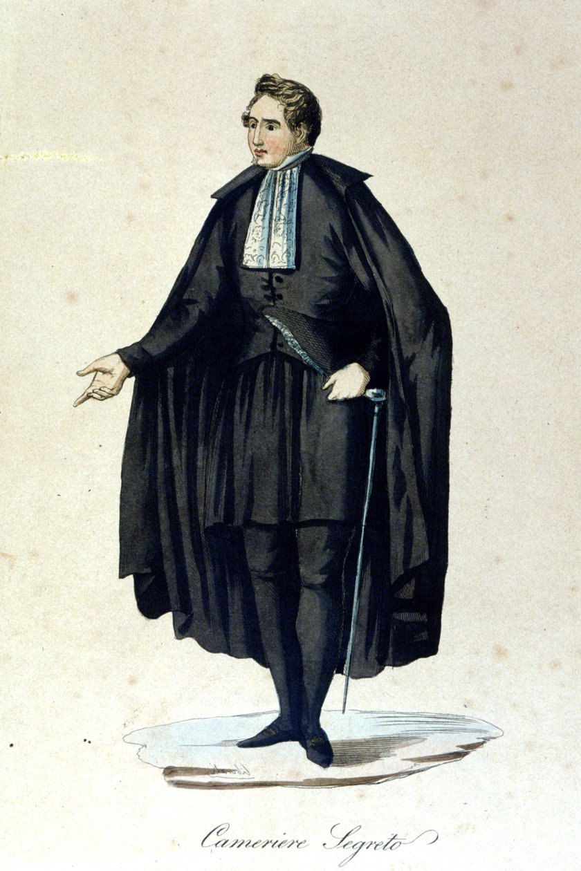 Porträtt av en hemlig kamera från Vatikanstaten. 1800-talsgravyr. av Unknown artist