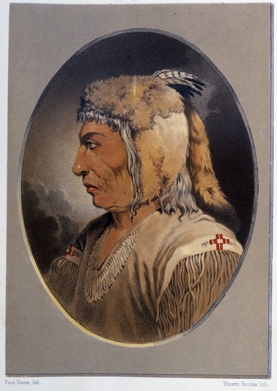 Portrait of an Indian: Man-Ce-Muckt - i "" Wandering of an artist among the indians of north america"" av Paul Kane, Longmans & Roberts, London av Unknown artist