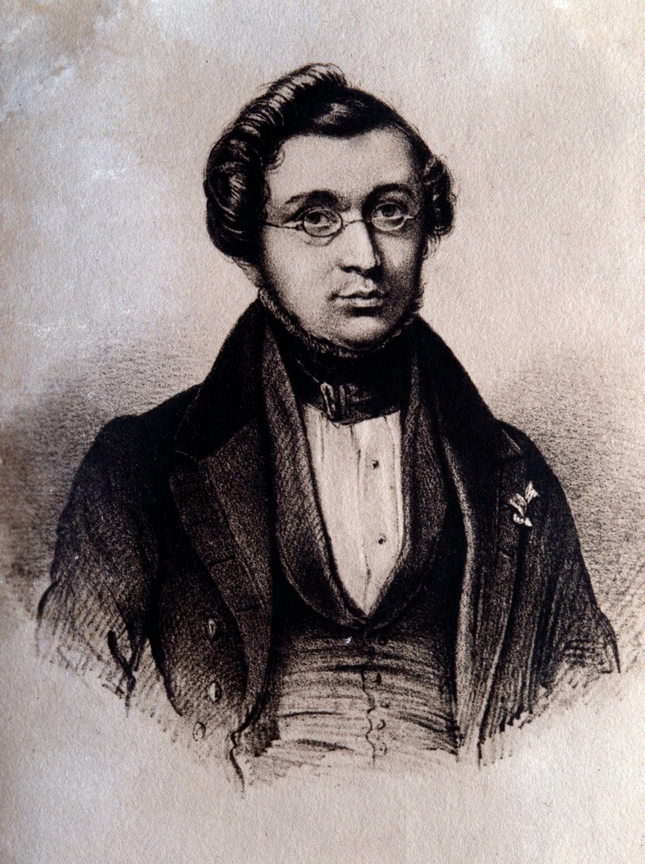 Porträtt av den engelske kompositören Adolphe Adam (1803-1856) Gravyr. 1800-talets Bologna, civico museo bibliografico av Unknown artist