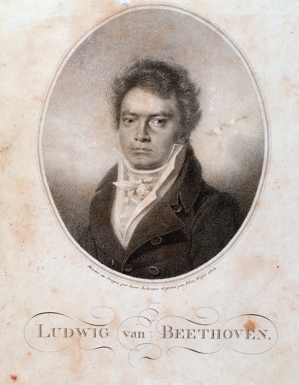 Porträtt av den tyske kompositören Ludwig van Beethoven (1770-1827) Gravyr. 1800-talet. Bologna, Civic Museum of Bibliographic Music av Unknown artist