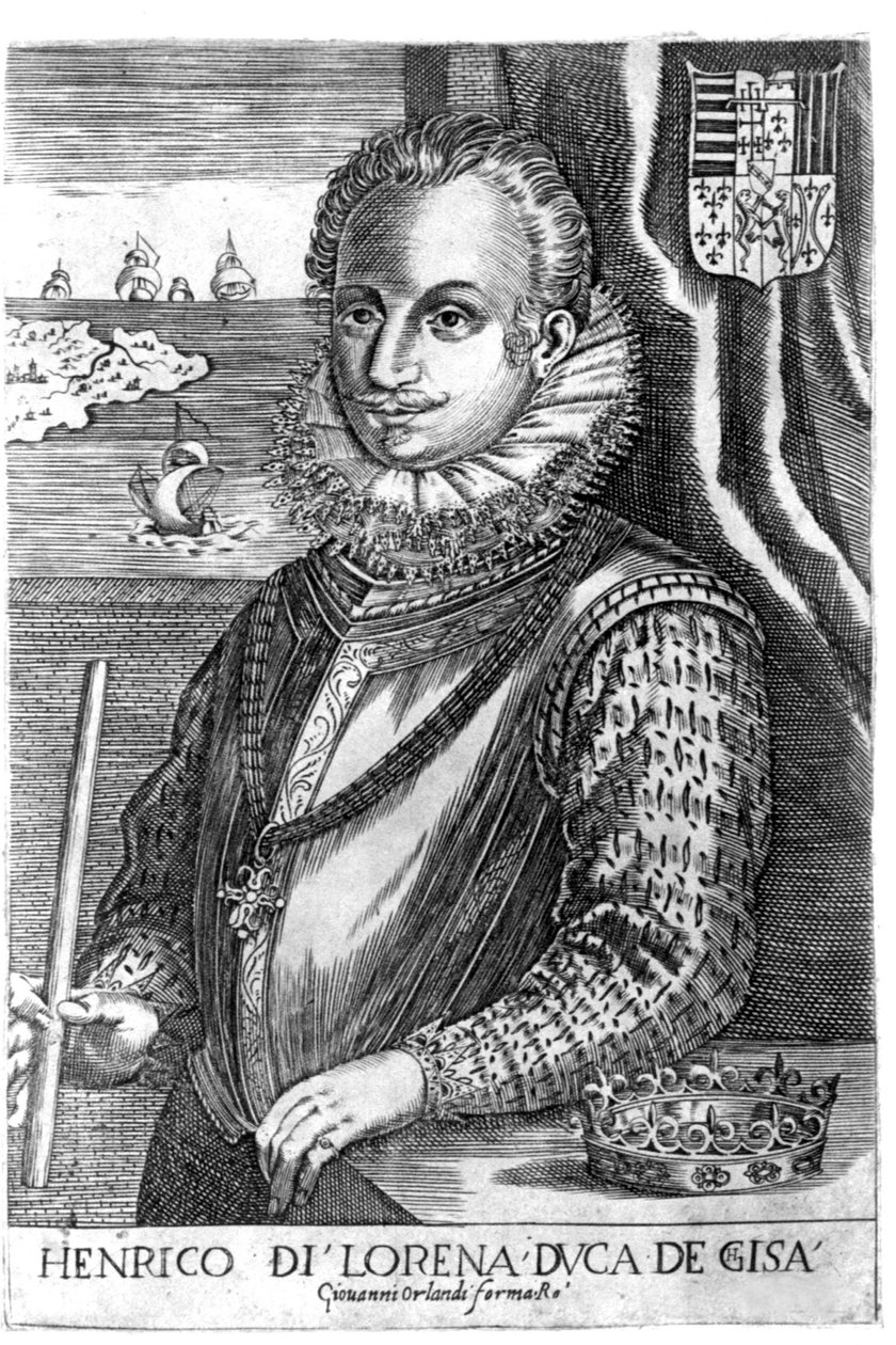 Porträtt av hertigen av Guise (Henry I av Lorraine, känd som Scalafre (1550 - 1588)). Gravyr av 1600-talet. av Unknown artist