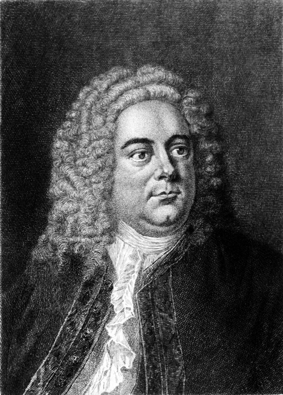 Porträtt av den engelske kompositören av tyskt ursprung George Frederick Handel (Georg Friedrich Handel av Unknown artist