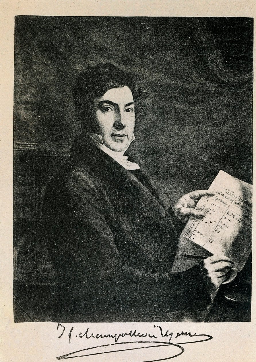 Porträtt av den franske egyptologen Jean Francois (Jean-Francois) Champollion (1790-1832). Gravyr av 1800-talet av Unknown artist