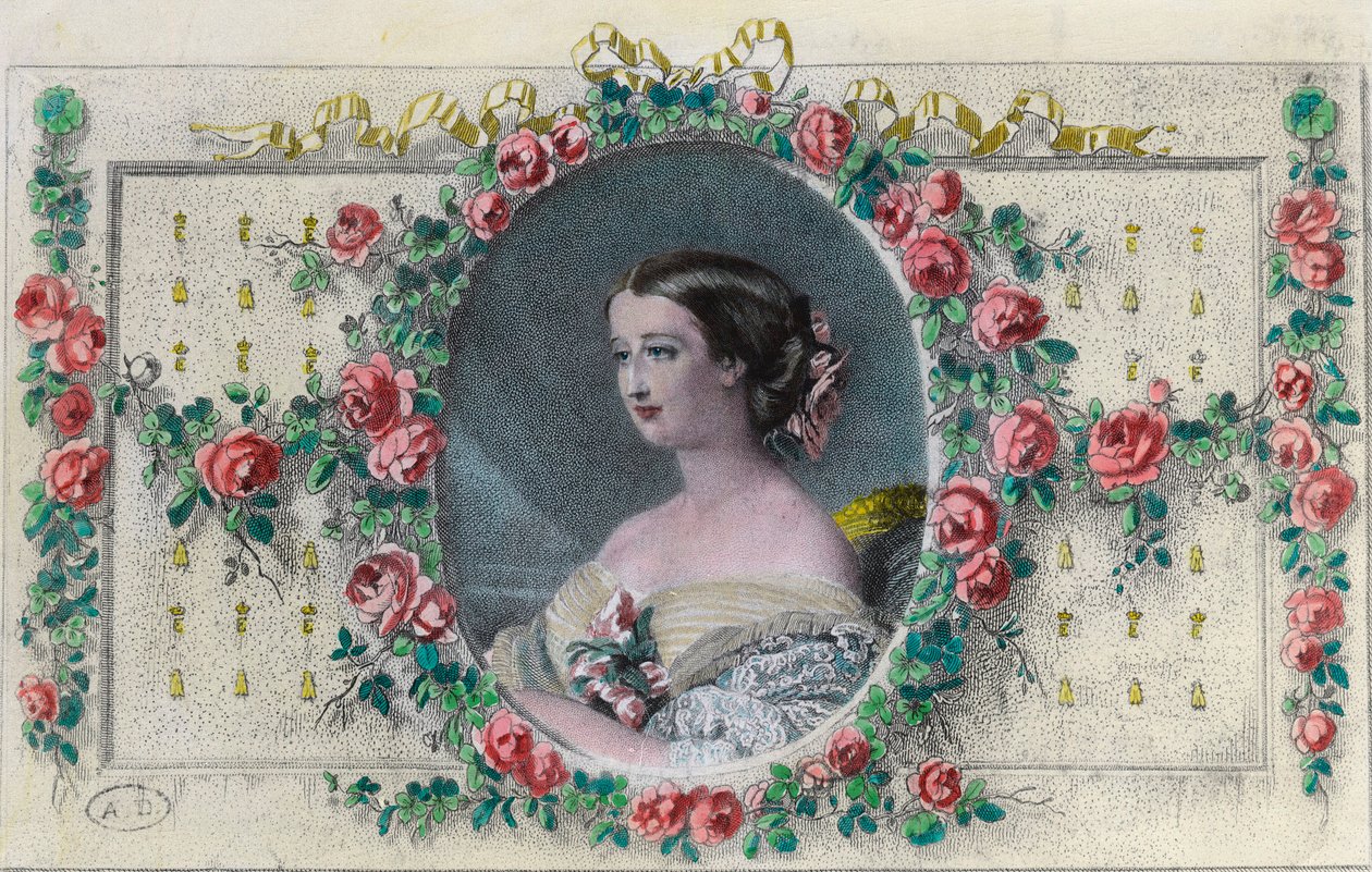 Porträtt av den franska imponen Eugenie de Montijo (1826 - 1920). Gravyr av 1800-talet. Privat samling. av Unknown artist