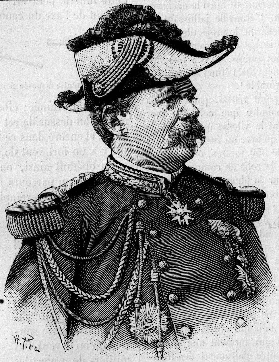 Porträtt av den franske generalen Francois Perrier (1833-1888). Gravyr i "" Nature: granskning av vetenskaperna och deras tillämpningar på konst och industri"" av 3 mars av Unknown artist