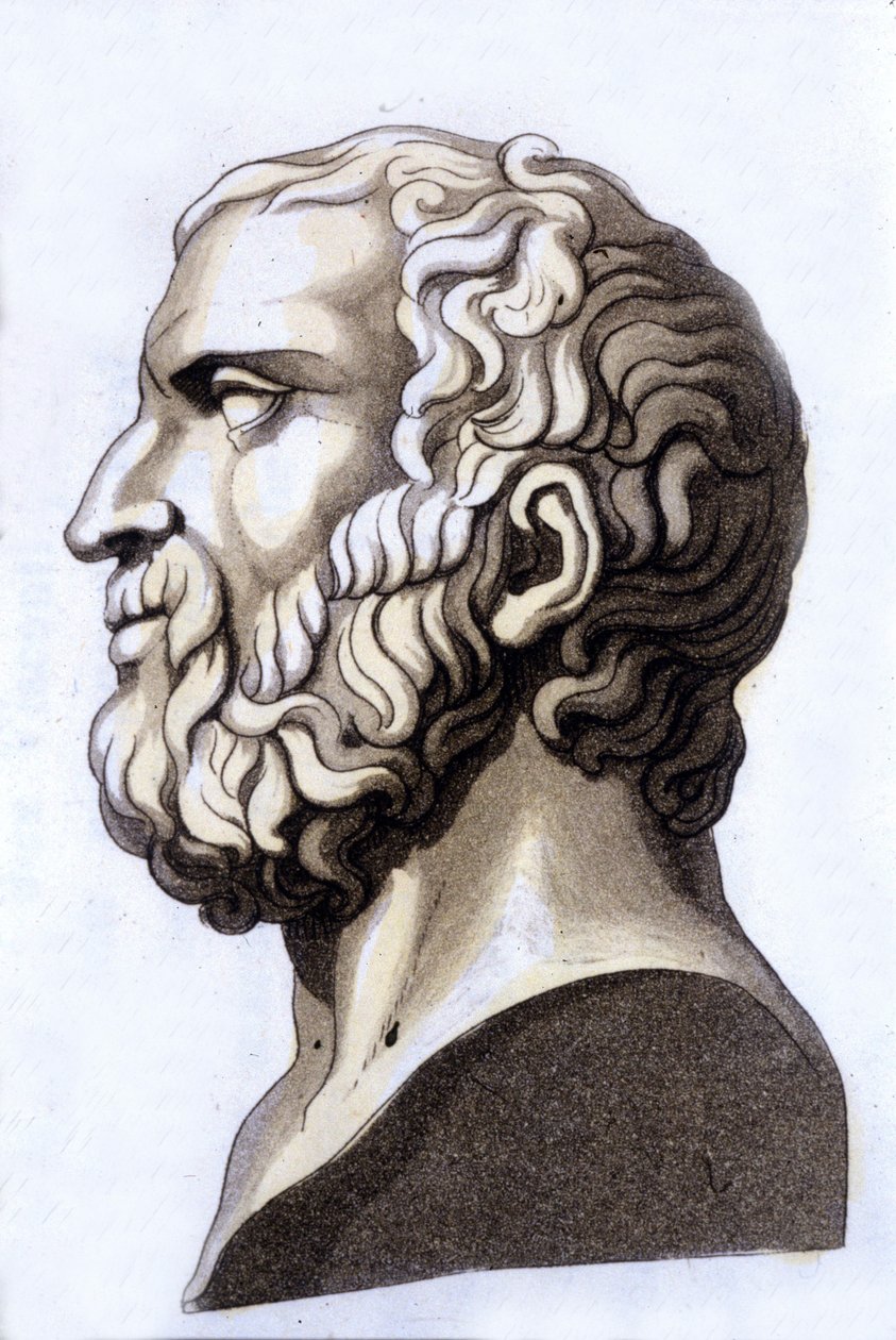 Porträtt av den grekiske filosofen Zenon de Citium (335 f.Kr. - 264 f.Kr.), stoicismens grundare. Gravyr av 1800-talet. av Unknown artist