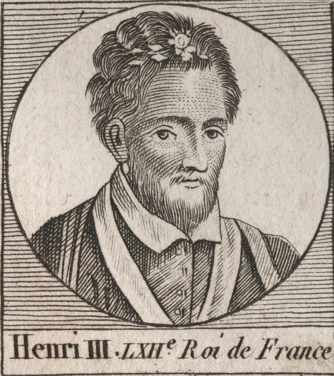 Porträtt av kungen av Frankrike Henrik III (1551-1589) - Porträtt av Henrik III (1551-89) kung av Frankrike - gravyr från "Instruction sur l