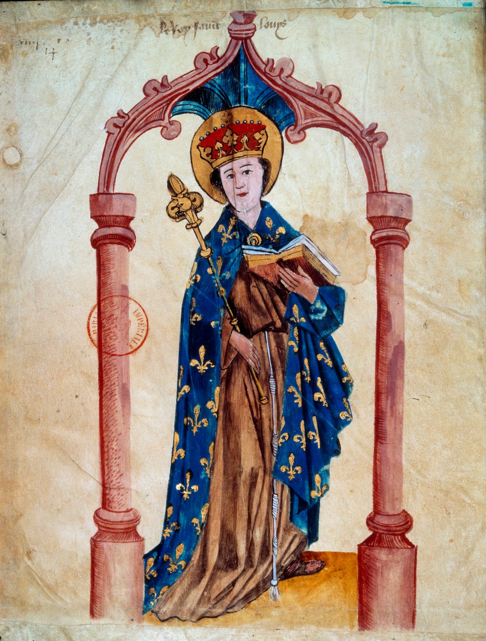 Porträtt av kungen av Frankrike Ludvig IX (Saint Louis) (1214-1270) Miniatyr från "L