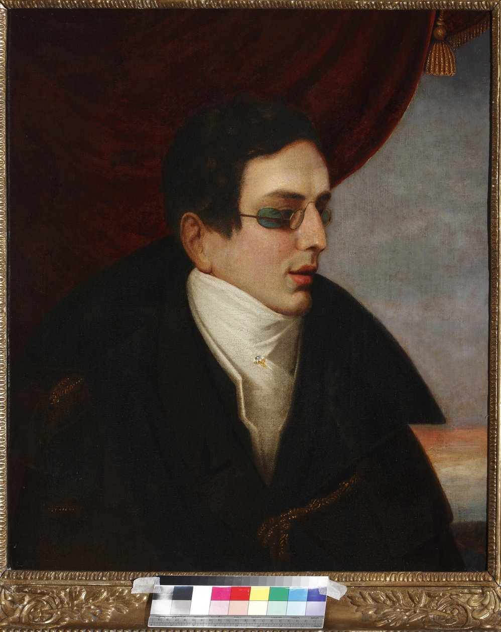 Porträtt av poeten Nikolai (Nikolay) Gnedich (1784-1833), Anonym. Olja på duk, Första hälften av 1800-talet, Statens centrala litterära museum, Moskva av Unknown artist