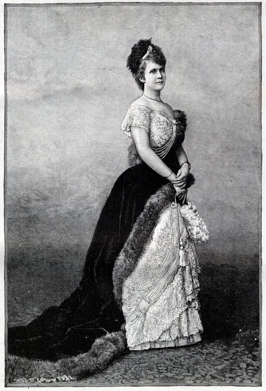 Porträtt av drottningen av Rumänien Elisabeth Pauline Ottilie Louise de Wied, känd som Carmen Sylva (1843-1916), hustru till kung Charles I - Gravyr 1893 - Elizabeth av Wied av Rumänien, sent 1800-tidigt 1900-tal - Porträtt av Elizabeth ( 1843-1916), drott av Unknown artist
