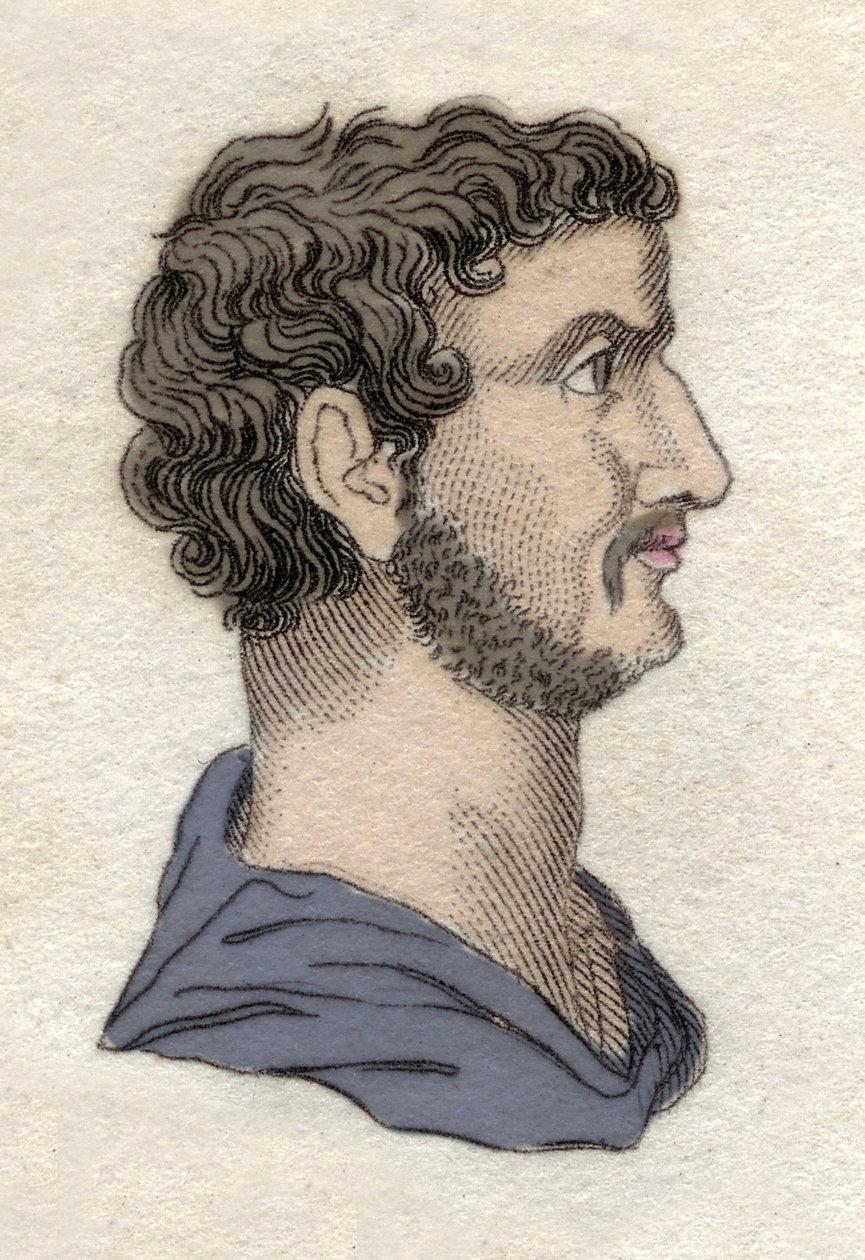Porträtt av den romerske kejsaren Hadrianus (Publius Aelius Hadrianus) (76-138 AD) Gravyr från 1800-talet. av Unknown artist