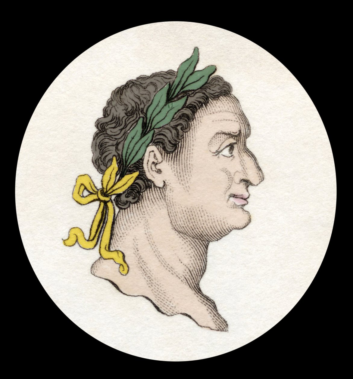 Porträtt av den romerske kejsaren Titus (39-81). (Titus Flavius Sabinus Vespasianus). Gravyr av 1800-talet. av Unknown artist
