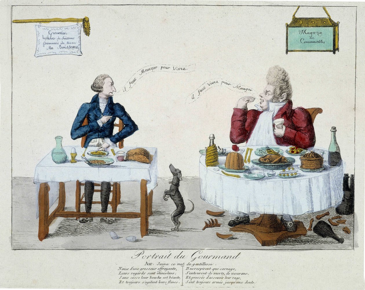 Porträtt av gourmanden: "" du måste äta för att leva, du måste leva för att äta"" - gravyr av Unknown artist