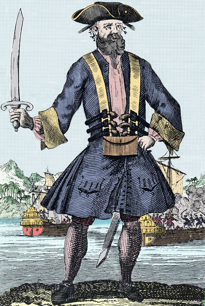 Porträtt av piraten Edward Teach dit Barbenoire (Svartskägg eller Svartskägg av Unknown artist