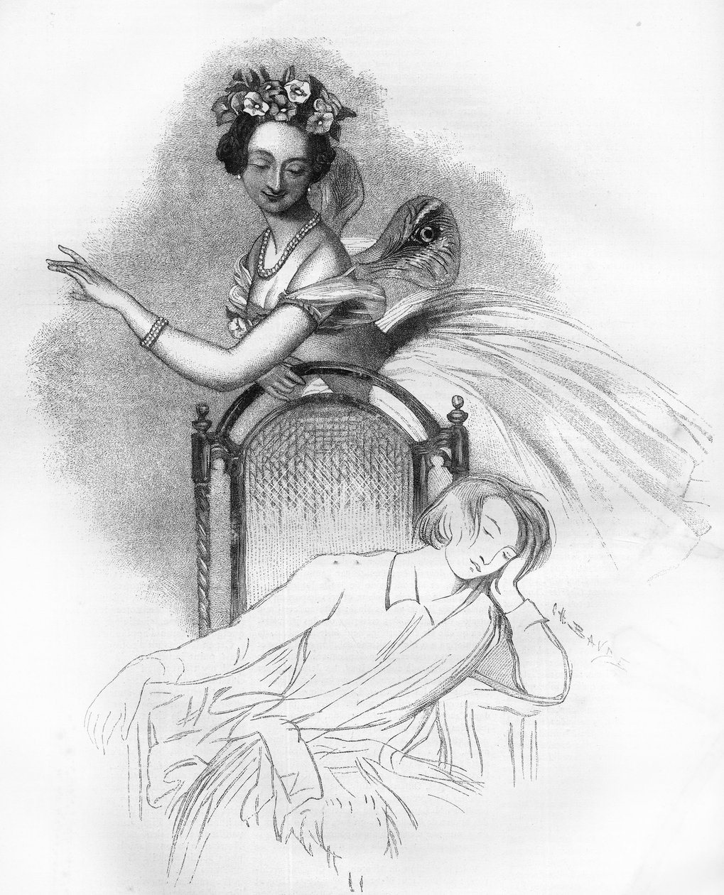 Porträtt publicerat vid Marie Taglionis död (1804-1884) fransk romantisk ballerina representerad här i rollen som avgiften Sylphide i "Zephire et Flore" av Charles Louis Didelot. Gravyr i "" Le Monde Illustré"" av Unknown artist
