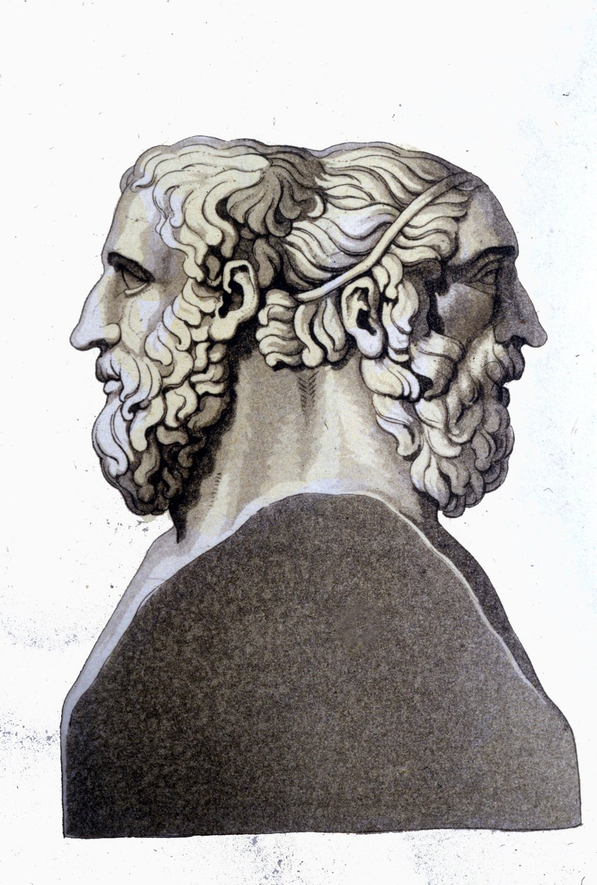 Porträtt av Homeros (800-talet f.Kr.) och Archiloque (712 f.Kr. - 648 f.Kr.), grekiska poeter. av Unknown artist