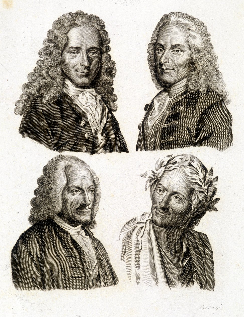 Porträtt av Voltaire i olika åldrar - gravyr av Unknown artist