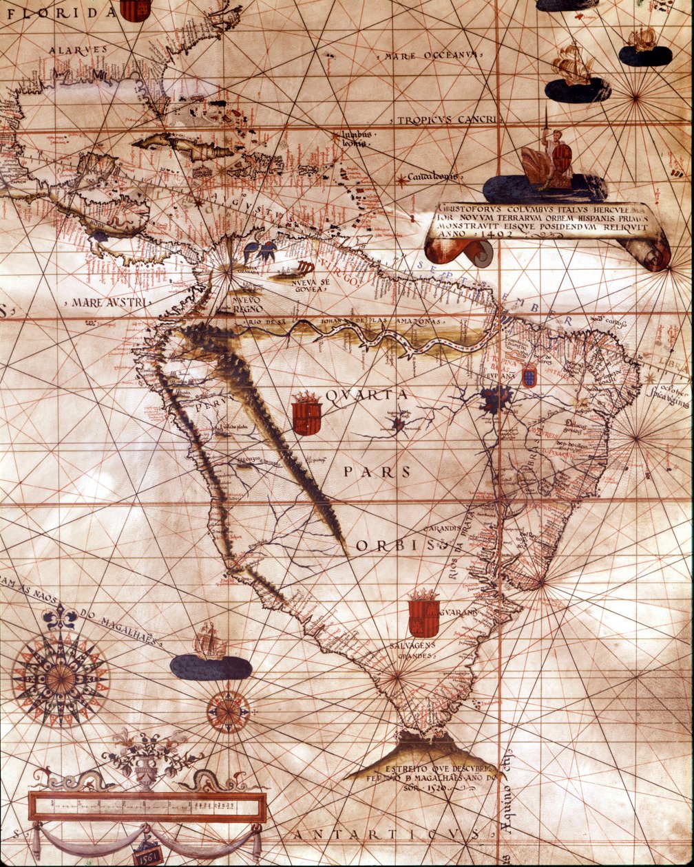 Portulan som representerar Sydamerika som tillhör Bartolomeo Velhio. 1561. av Unknown artist