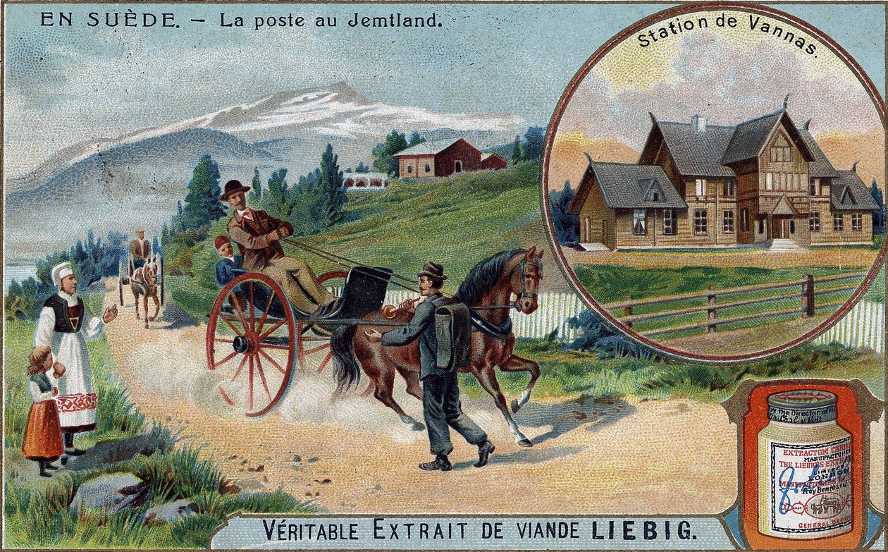 Post och brevbärare i Jemtland, Sverige. Kromolitografi, Liebig-bild. av Unknown artist