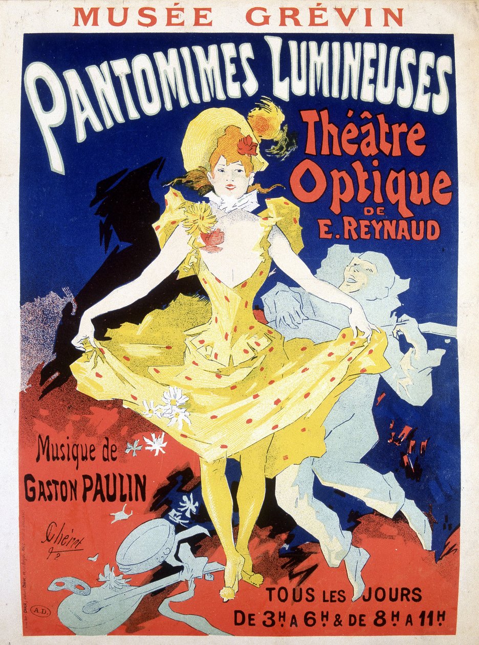 Affisch för det dagliga spektaklet "Pantomimes Lumineuses"" Optical Theatre of Reynaud av Unknown artist