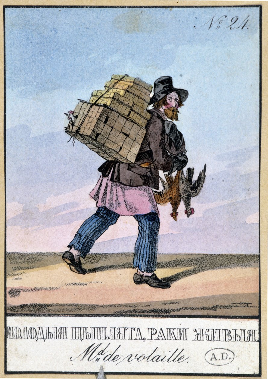 Fjäderfähandlare - Gravyr från 1800-talet av Unknown artist