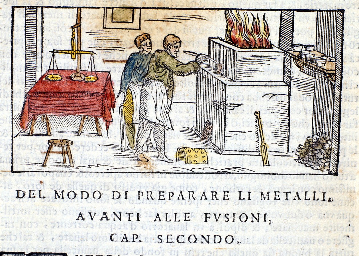 Beredning av metall för smältning - i "Pirotechnia"" av Biringuccio av Unknown artist