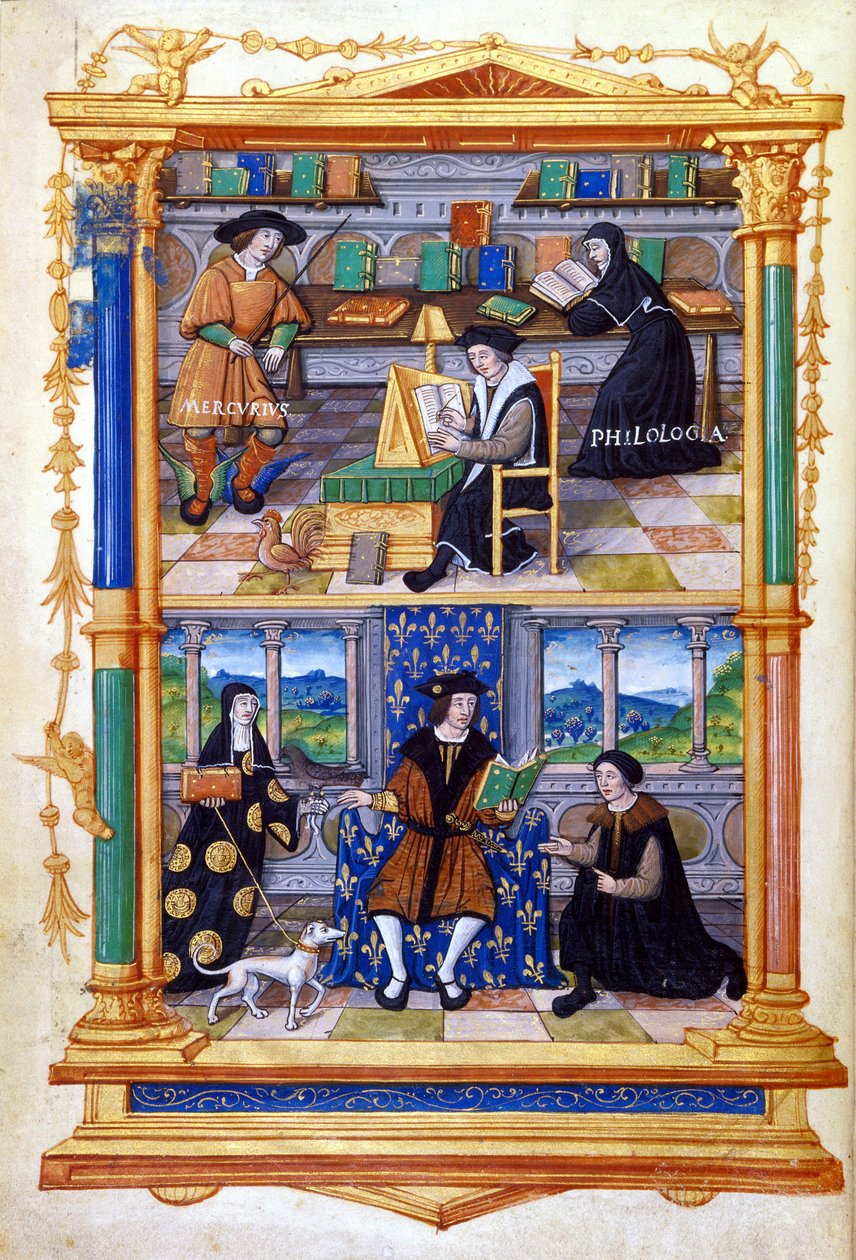 Prins som lär sig fysik, filologi, religion och underhåll - i "" From the instruction of a prince"" av Guillaume Bude (Budee) (Budaeus) (1467-1540) av Unknown artist