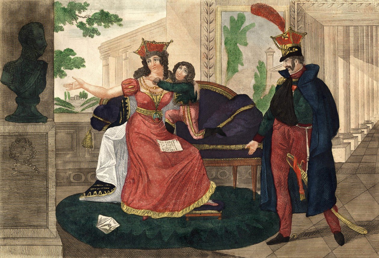 Prinsessan Poniatowski får reda på sin mans död - Tidens gravyr av Unknown artist