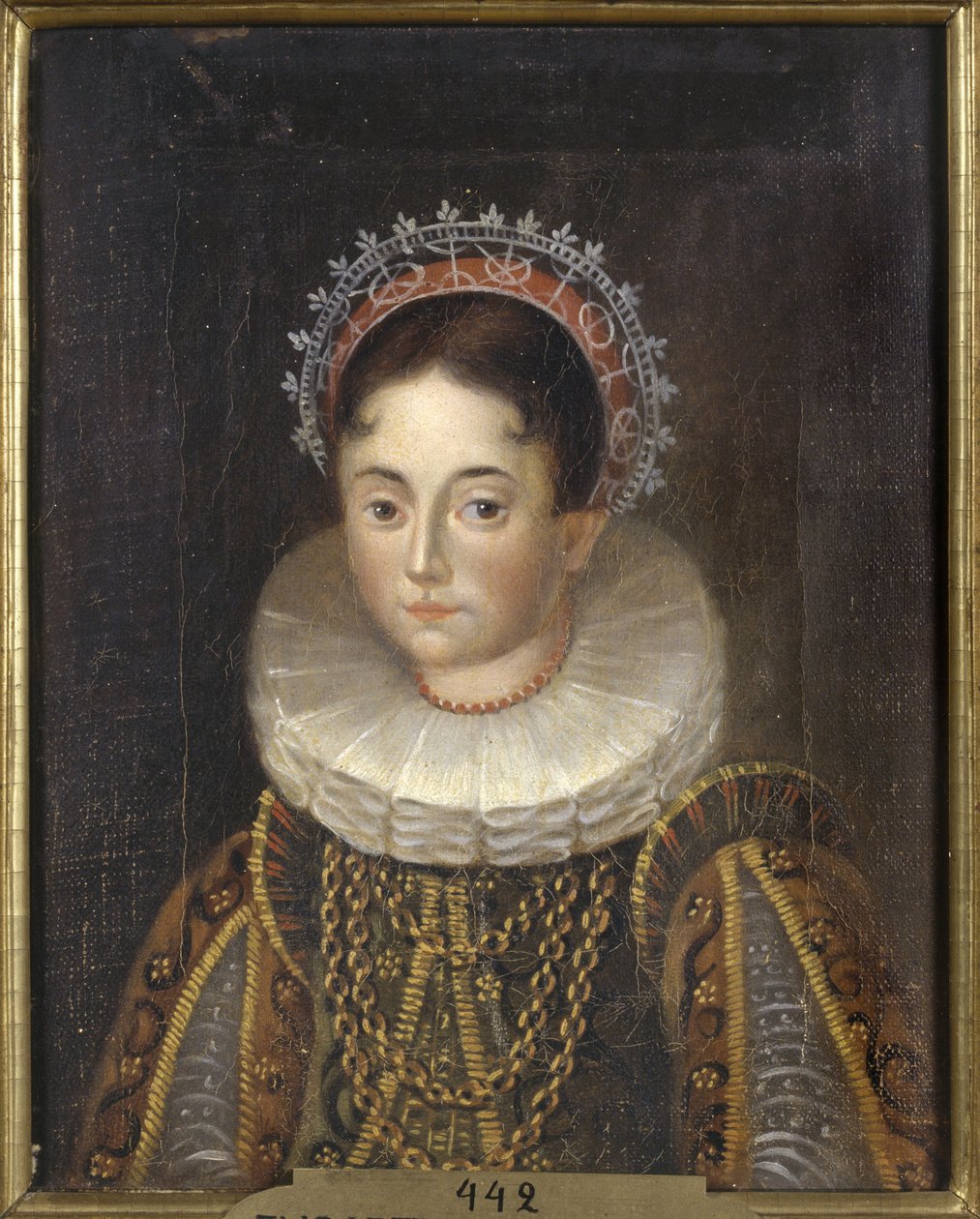 Prinsessan Elisabeth de Suede, hertiginna gemål av Mecklembourg Gadebusch - Porträtt av prinsessan Elizabeth av Sverige (1549-1597), hertiginna av Mecklenburg, Anonym. Olja på duk. Mått: 28x22 cm. Nationalmuseum Stockholm av Unknown artist
