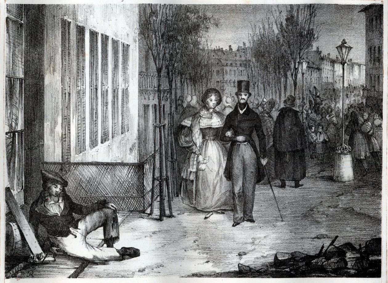 Promenade sur les boulevards i Paris på 1800-talet - gravyr av Unknown artist